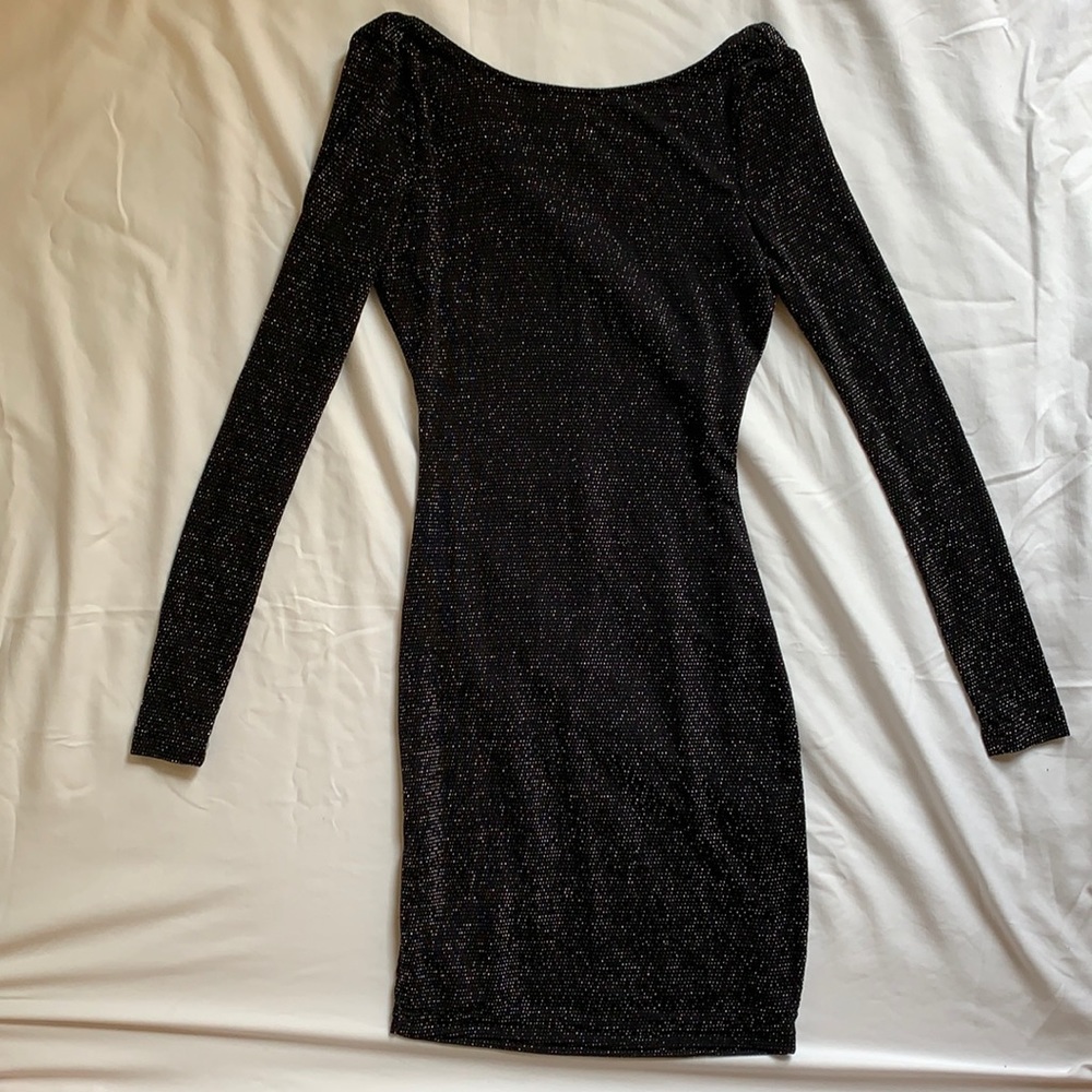 Black Long Sleeve Long Back Dress